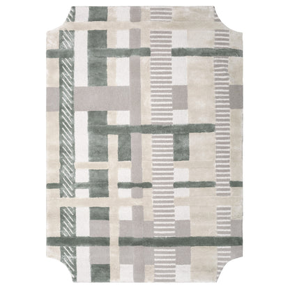 Handmade Wool Rug Tuft Weaving, Sustainable Contemporary Carpet, Stripes and Lines, Rectangular Shape, Custom Made On-Demand in Turkiye_ETUGENE_Plaid-001-GR