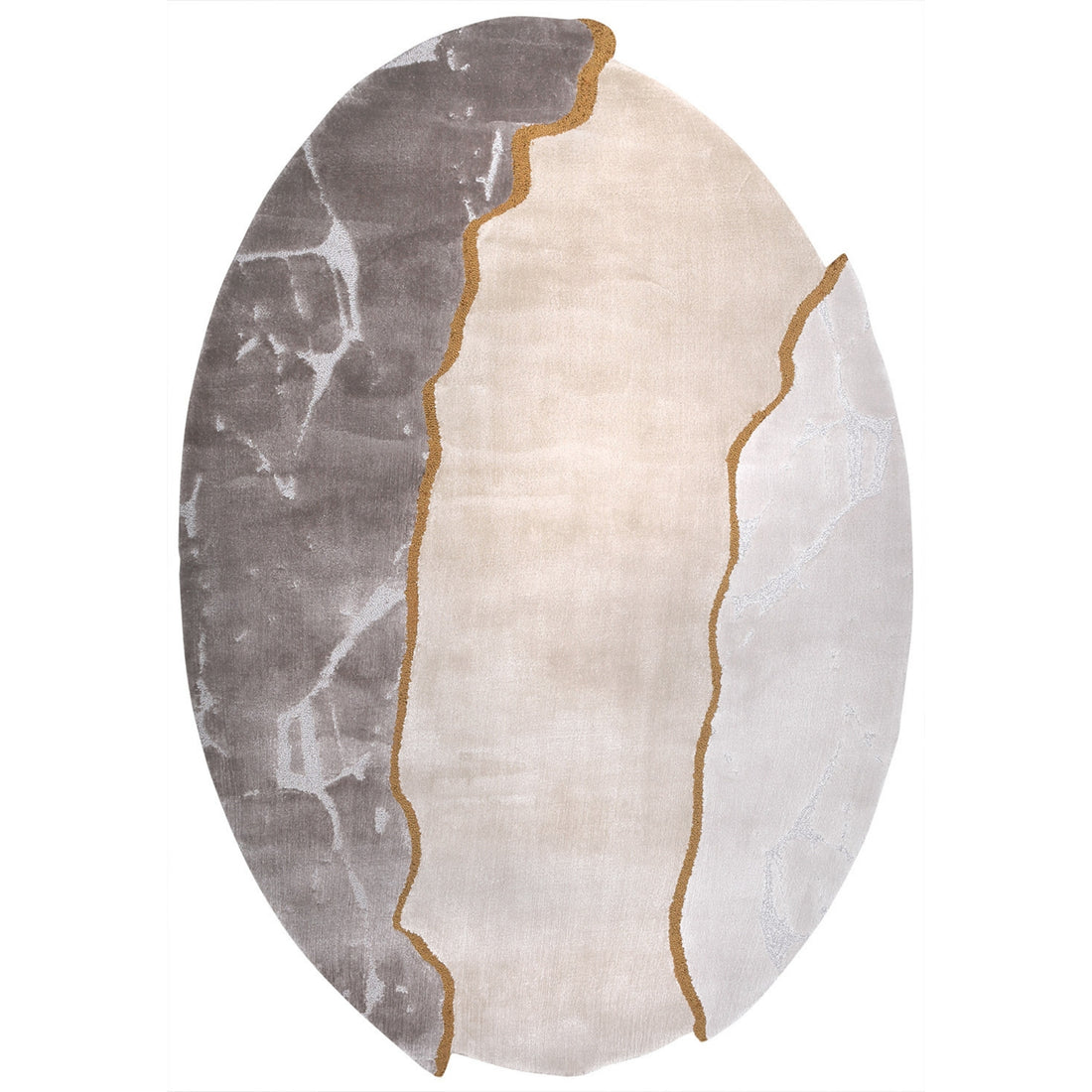 Handmade Wool Rug Tuft Weaving, Sustainable Contemporary Carpet, Three Shades Minimalist Design, Oval Shape, Custom Made On-Demand in Turkiye_ETUGENE_Ovoid-004-F