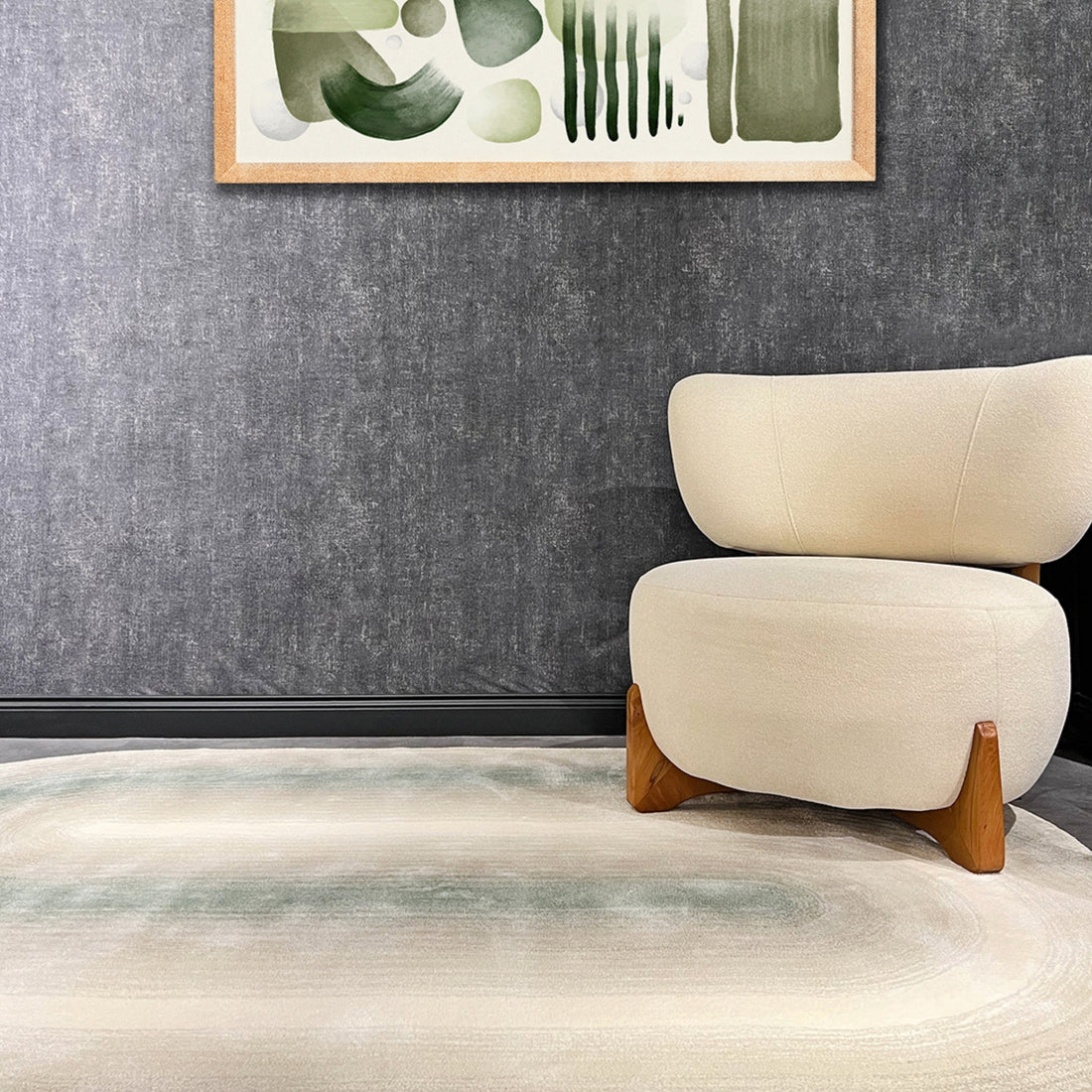 Handmade Wool Rug Tuft Weaving, Sustainable Contemporary Carpet, Two Interlocking Oval Shapes, Irregular Shape, Custom Made On-Demand in Turkiye_ETUGENE_Geo-005-Y-Home