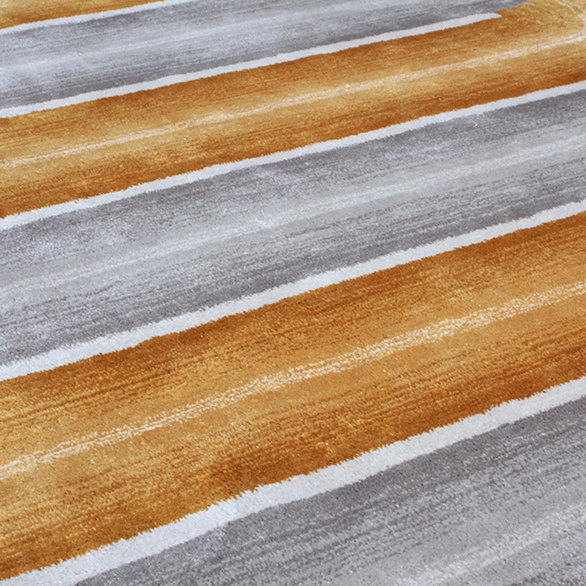 Handmade Wool Rug Tuft Weaving, Sustainable Contemporary Carpet, Yellow &amp; Grey Bands, Irregular Shape, Custom Made On-Demand in Turkiye_ETUGENE_Geo-006-F-Motifs