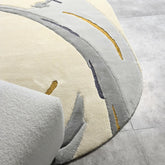 Handmade Wool Rug Tuft Weaving, Sustainable Contemporary Carpet, Yellow Grey Minimalist Design, Oval Shape, Custom Made On-Demand in Turkiye_ETUGENE_Ovoid-002-F-Floor