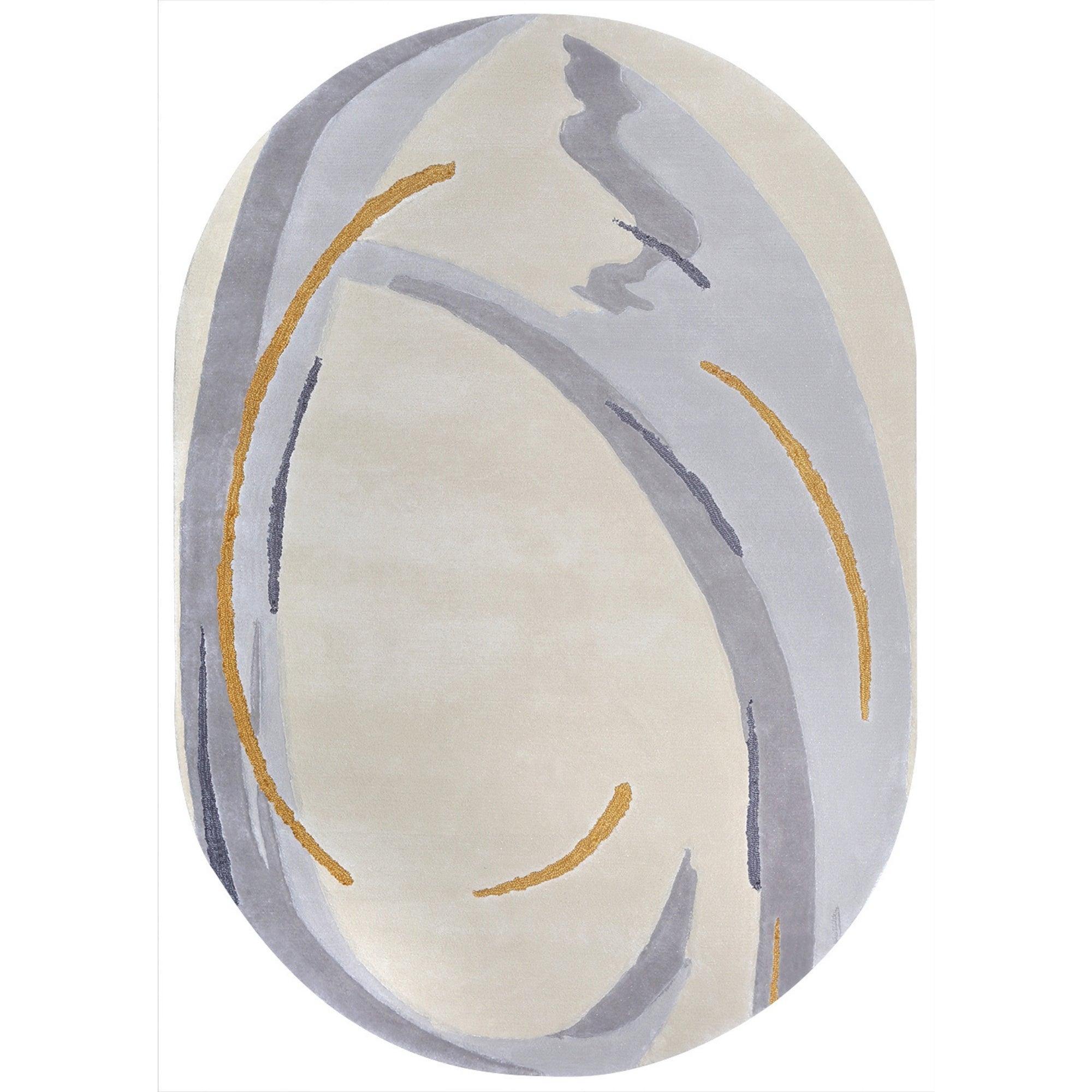 Handmade Wool Rug Tuft Weaving, Sustainable Contemporary Carpet, Yellow Grey Minimalist Design, Oval Shape, Custom Made On-Demand in Turkiye_ETUGENE_Ovoid-002-F