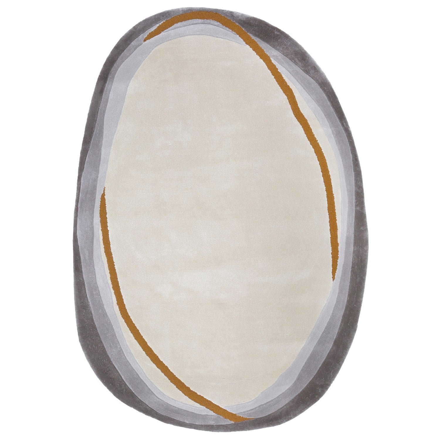 Handmade Wool Rug Tuft Weaving, Sustainable Contemporary Carpet, Yellow Minimalist Design, Oval Shape, Custom Made On-Demand in Turkiye_ETUGENE_Ovoid-001-F