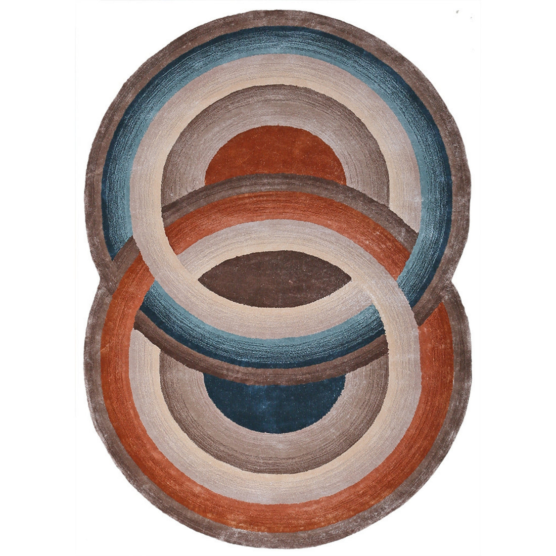 Handmade Wool Rug Tuft Weaving, Sustainable Contemporary Design Carpet, Beige, Brown, Orange, Blue Circles, Irregular Shape, Custom Made On-Demand in Turkiye_ETUGENE_Circle-002-N