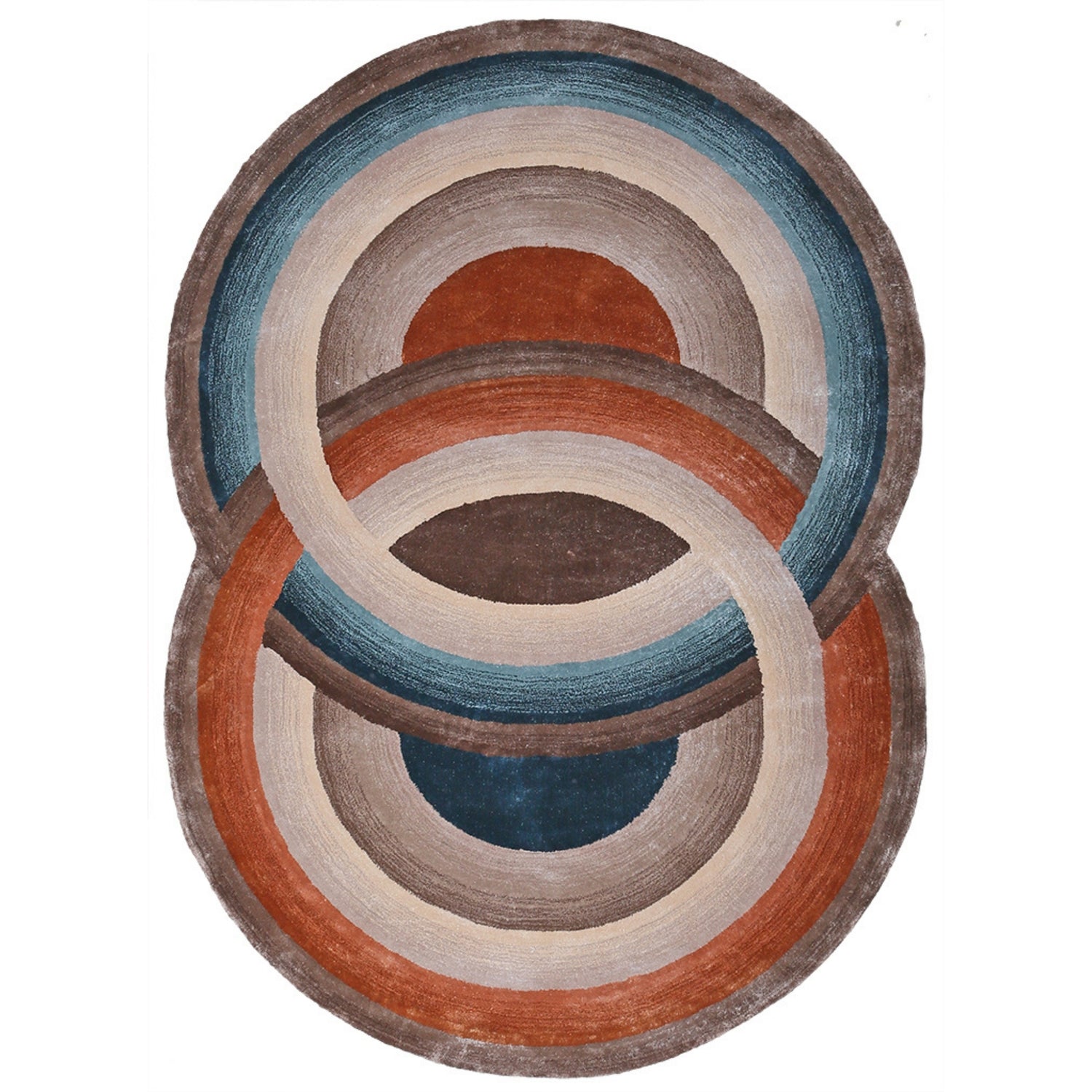 Handmade Wool Rug Tuft Weaving, Sustainable Contemporary Design Carpet, Beige, Brown, Orange, Blue Circles, Irregular Shape, Custom Made On-Demand in Turkiye_ETUGENE_Circle-002-N