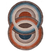 Handmade Wool Rug Tuft Weaving, Sustainable Contemporary Design Carpet, Beige, Brown, Orange, Blue Circles, Irregular Shape, Custom Made On-Demand in Turkiye_ETUGENE_Circle-002-N