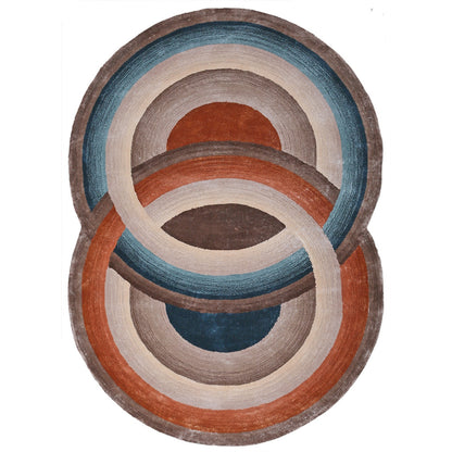 Handmade Wool Rug Tuft Weaving, Sustainable Contemporary Design Carpet, Beige, Brown, Orange, Blue Circles, Irregular Shape, Custom Made On-Demand in Turkiye_ETUGENE_Circle-002-N