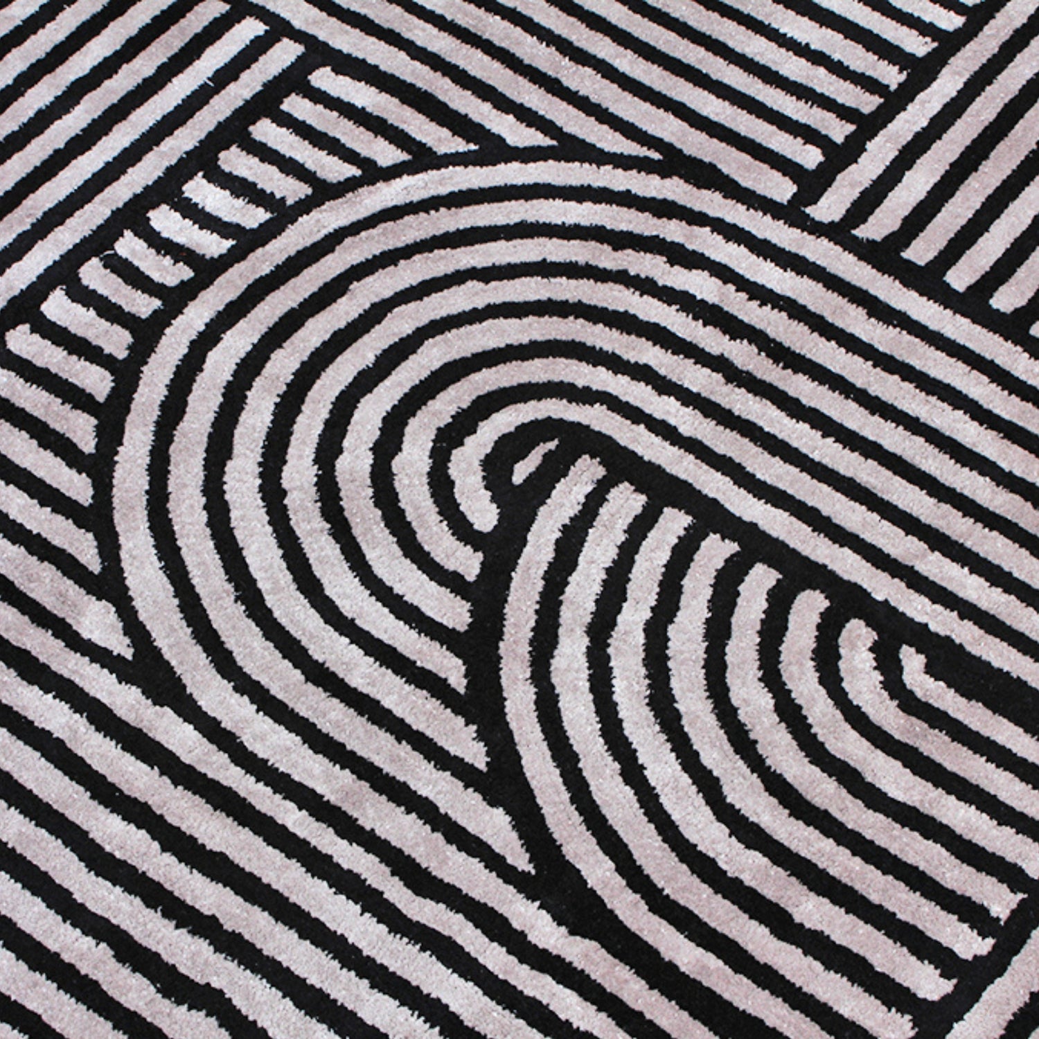 Handmade Wool Rug Tuft Weaving, Sustainable Contemporary Design Carpet, Black Geometric Lines, Rectangular Shape, Custom Made On-Demand in Turkiye_ETUGENE_Trace-003-Black-Design