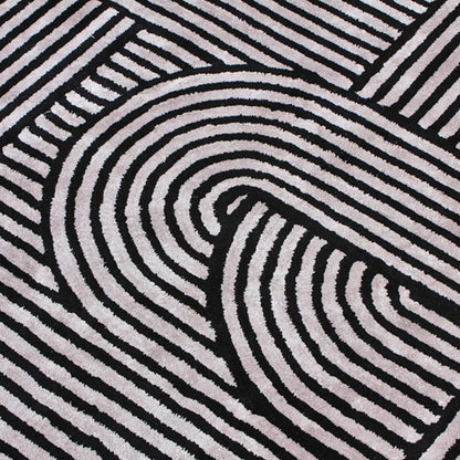 Handmade Wool Rug Tuft Weaving, Sustainable Contemporary Design Carpet, Black Geometric Lines, Rectangular Shape, Custom Made On-Demand in Turkiye_ETUGENE_Trace-003-Black-Design