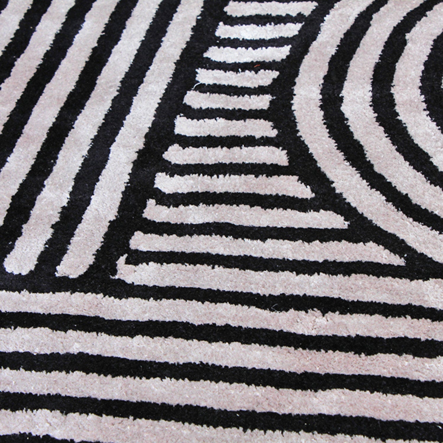 Handmade Wool Rug Tuft Weaving, Sustainable Contemporary Design Carpet, Black Geometric Lines, Rectangular Shape, Custom Made On-Demand in Turkiye_ETUGENE_Trace-003-Black-Motifs