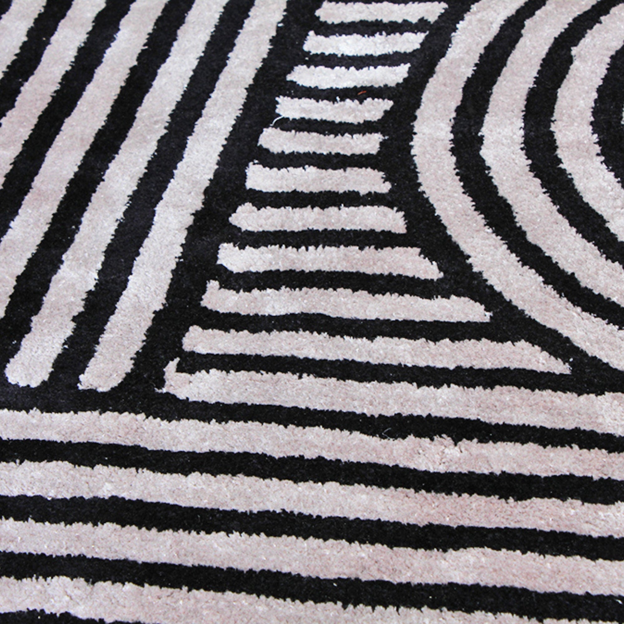 Handmade Wool Rug Tuft Weaving, Sustainable Contemporary Design Carpet, Black Geometric Lines, Rectangular Shape, Custom Made On-Demand in Turkiye_ETUGENE_Trace-003-Black-Motifs