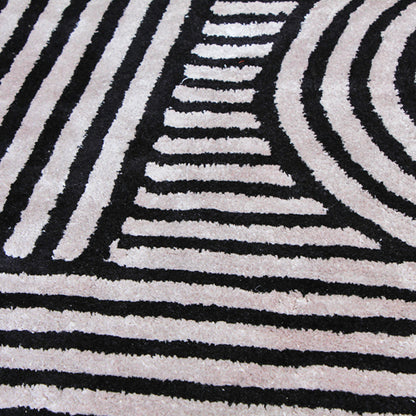 Handmade Wool Rug Tuft Weaving, Sustainable Contemporary Design Carpet, Black Geometric Lines, Rectangular Shape, Custom Made On-Demand in Turkiye_ETUGENE_Trace-003-Black-Motifs