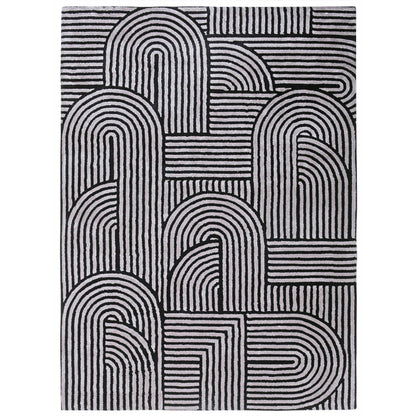 Handmade Wool Rug Tuft Weaving, Sustainable Contemporary Design Carpet, Black Geometric Lines, Rectangular Shape, Custom Made On-Demand in Turkiye_ETUGENE_Trace-003-Black