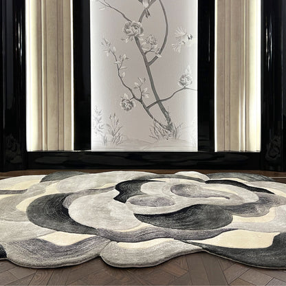 Handmade Wool Rug Tuft Weaving, Sustainable Contemporary Design Carpet, Black, Grey, White Colors, Irregular Shape, Custom Made On-Demand in Turkiye_ETUGENE_Cell-001-A-Home