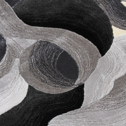 Handmade Wool Rug Tuft Weaving, Sustainable Contemporary Design Carpet, Black, Grey, White Colors, Irregular Shape, Custom Made On-Demand in Turkiye_ETUGENE_Cell-001-A-Motif