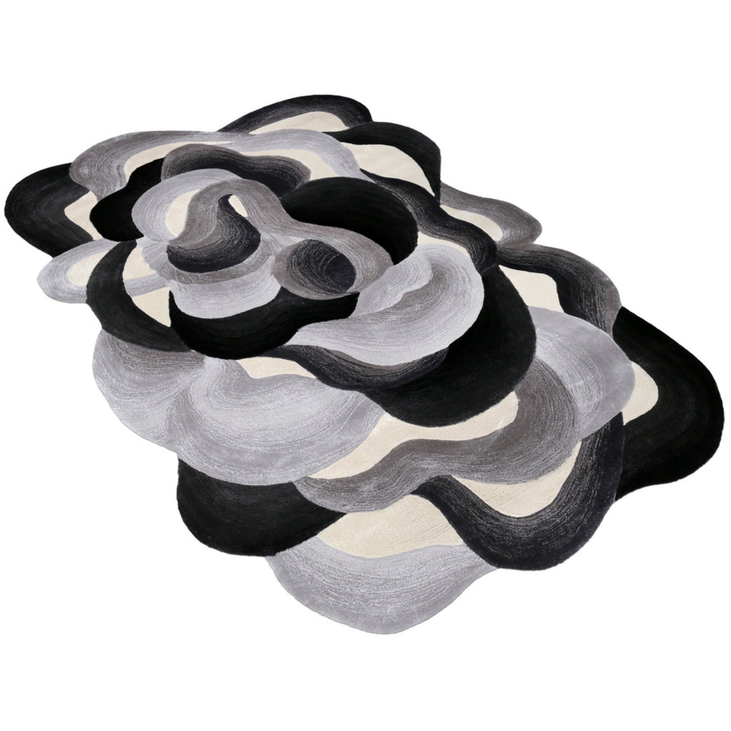 Handmade Wool Rug Tuft Weaving, Sustainable Contemporary Design Carpet, Black, Grey, White Colors, Irregular Shape, Custom Made On-Demand in Turkiye_ETUGENE_Cell-001-A-Rectangle
