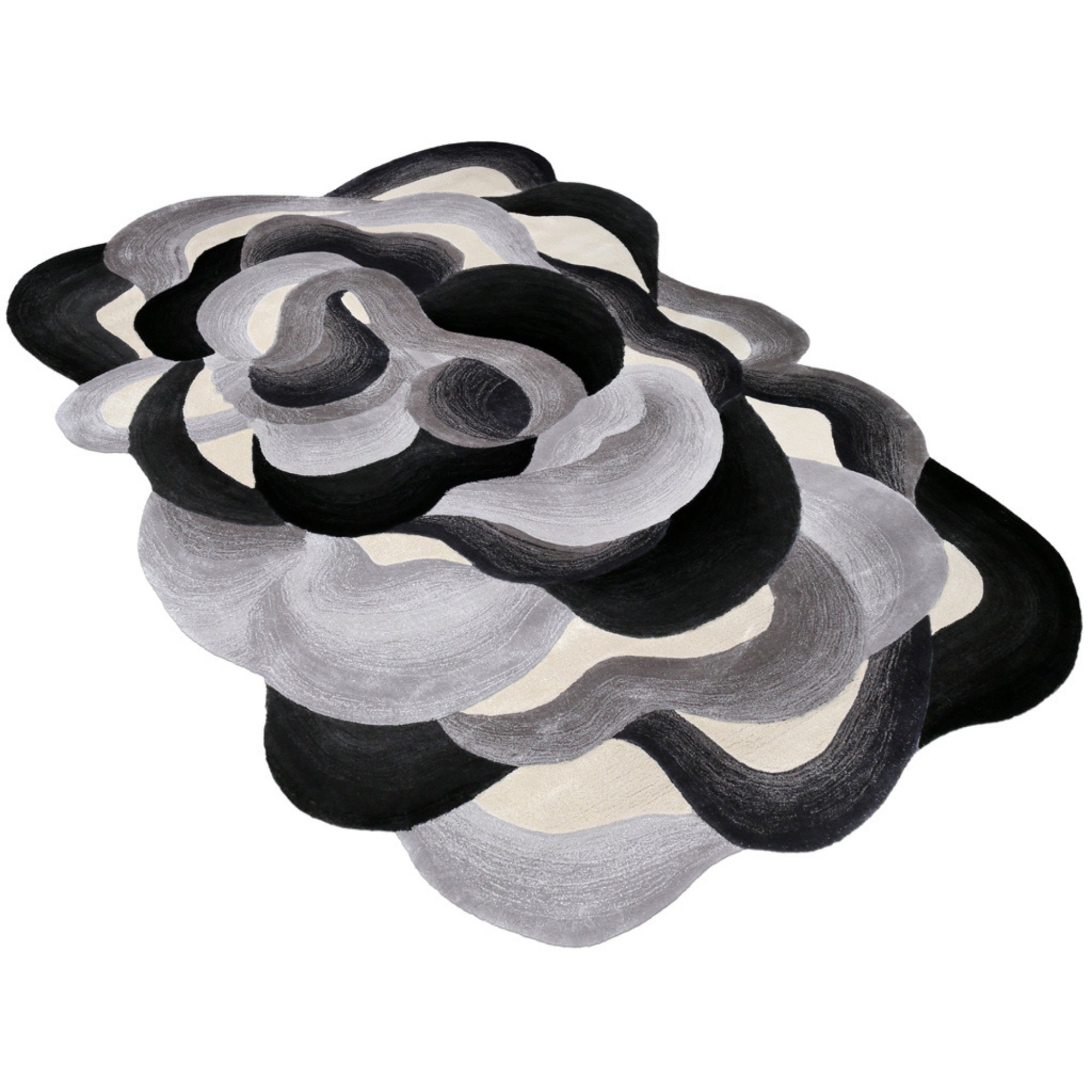 Handmade Wool Rug Tuft Weaving, Sustainable Contemporary Design Carpet, Black, Grey, White Colors, Irregular Shape, Custom Made On-Demand in Turkiye_ETUGENE_Cell-001-A-Rectangle