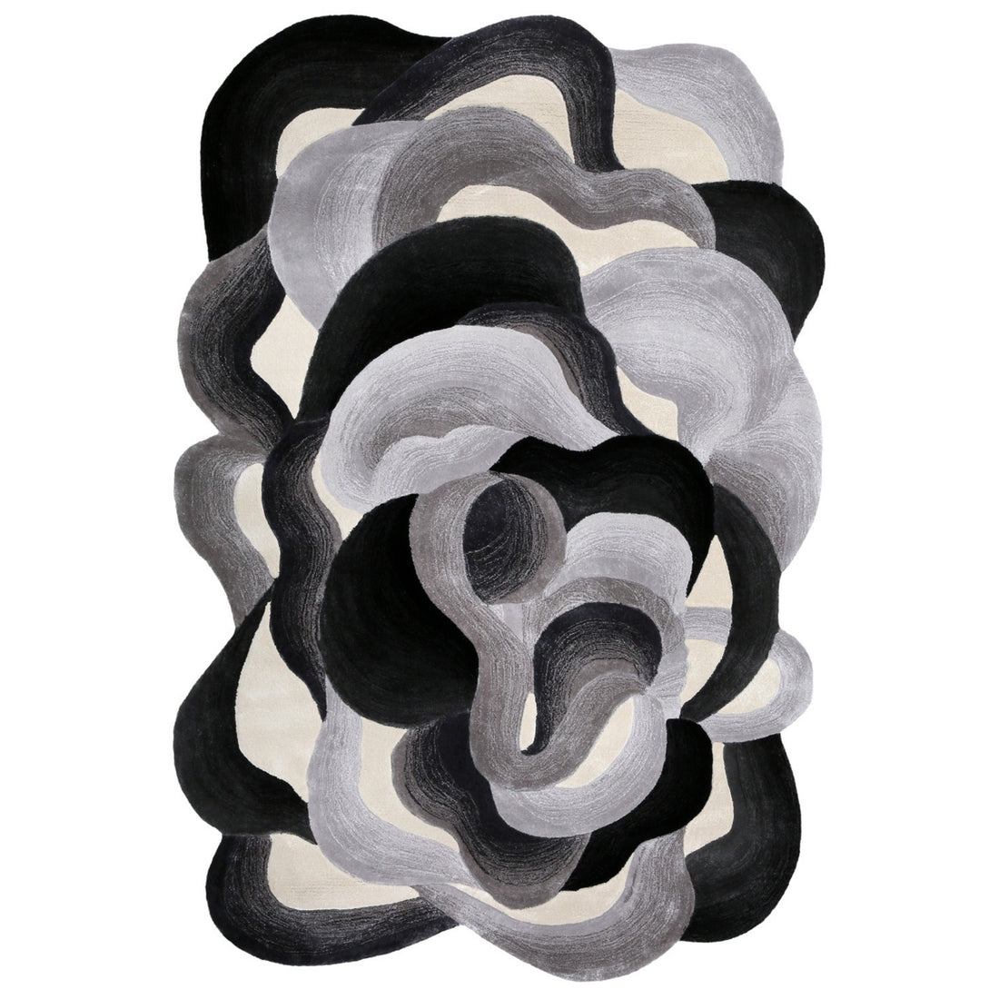 Handmade Wool Rug Tuft Weaving, Sustainable Contemporary Design Carpet, Black, Grey, White Colors, Irregular Shape, Custom Made On-Demand in Turkiye_ETUGENE_Cell-001-A