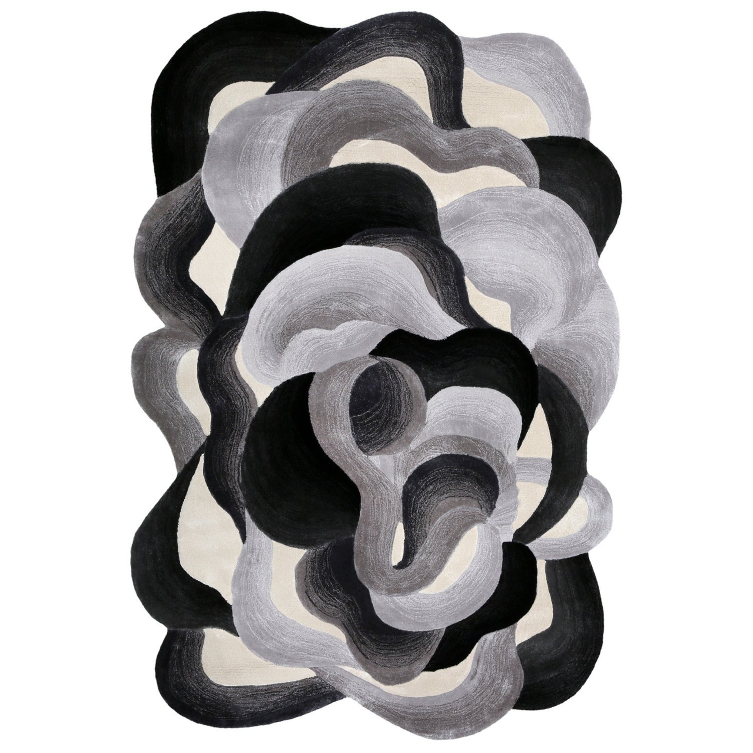 Handmade Wool Rug Tuft Weaving, Sustainable Contemporary Design Carpet, Black, Grey, White Colors, Irregular Shape, Custom Made On-Demand in Turkiye_ETUGENE_Cell-001-A