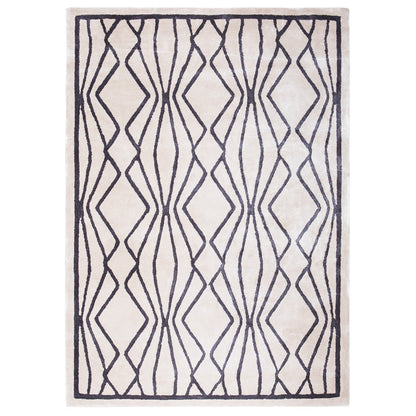 Handmade Wool Rug Tuft Weaving, Sustainable Contemporary Design Carpet, Black on White Colors, Rectangle, Custom Made On-Demand in Turkiye_ETUGENE_CAGE-005-A