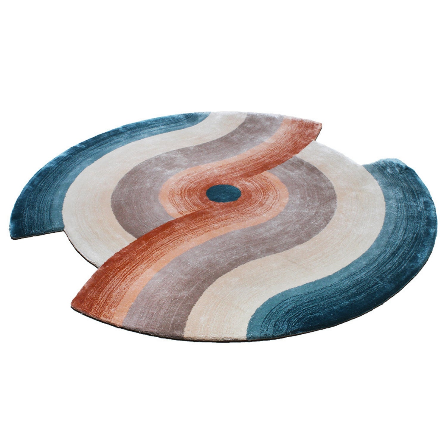 Handmade Wool Rug Tuft Weaving, Sustainable Contemporary Design Carpet, Blue Beige Orange Colors, Irregular Shape, Custom Made On-Demand in Turkiye_ETUGENE_Circle-004-N-Horizontal
