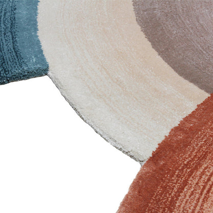 Handmade Wool Rug Tuft Weaving, Sustainable Contemporary Design Carpet, Blue Beige Orange Colors, Irregular Shape, Custom Made On-Demand in Turkiye_ETUGENE_Circle-004-N-Motifs