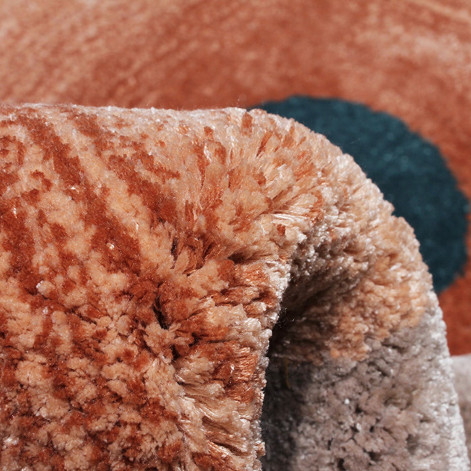 Handmade Wool Rug Tuft Weaving, Sustainable Contemporary Design Carpet, Blue Beige Orange Colors, Irregular Shape, Custom Made On-Demand in Turkiye_ETUGENE_Circle-004-N-Tuft