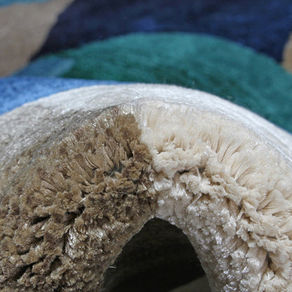 Handmade Wool Rug Tuft Weaving, Sustainable Contemporary Design Carpet, Blue Brown Green White Colors, Irregular Shape, Custom Made On-Demand in Turkiye_ETUGENE_Cell-001-V-Tuft