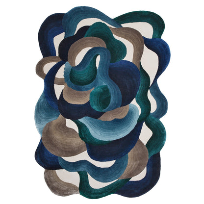 Handmade Wool Rug Tuft Weaving, Sustainable Contemporary Design Carpet, Blue Brown Green White Colors, Irregular Shape, Custom Made On-Demand in Turkiye_ETUGENE_Cell-001-V