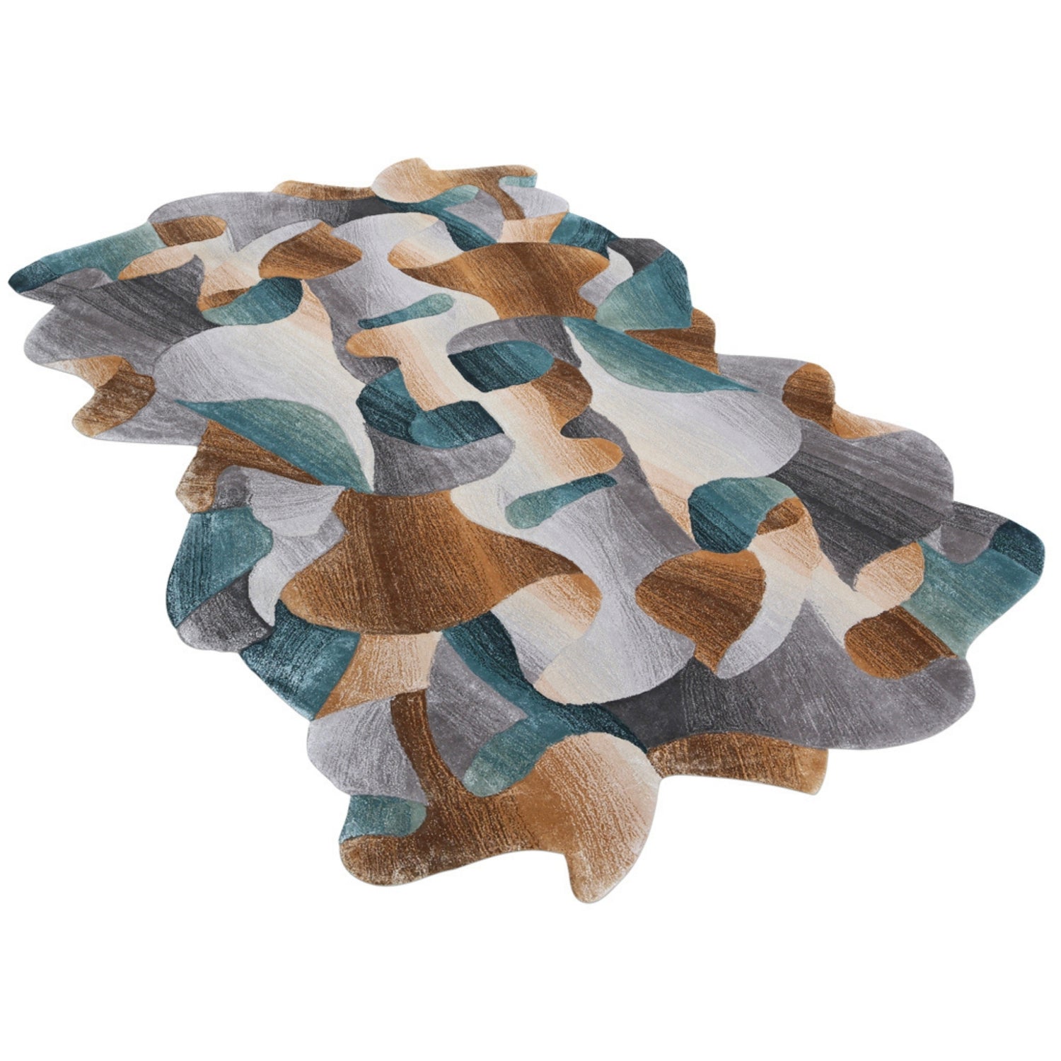 Handmade Wool Rug Tuft Weaving, Sustainable Contemporary Design Carpet, Blue Brown Grey Colors, Irregular Shape, Custom Made On-Demand in Turkiye_ETUGENE_Cell-002-T-Horizontal