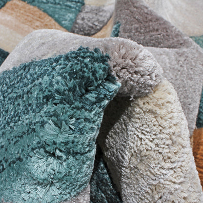 Handmade Wool Rug Tuft Weaving, Sustainable Contemporary Design Carpet, Blue Brown Grey Colors, Irregular Shape, Custom Made On-Demand in Turkiye_ETUGENE_Cell-002-T-Tuft