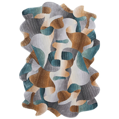 Handmade Wool Rug Tuft Weaving, Sustainable Contemporary Design Carpet, Blue Brown Grey Colors, Irregular Shape, Custom Made On-Demand in Turkiye_ETUGENE_Cell-002-T