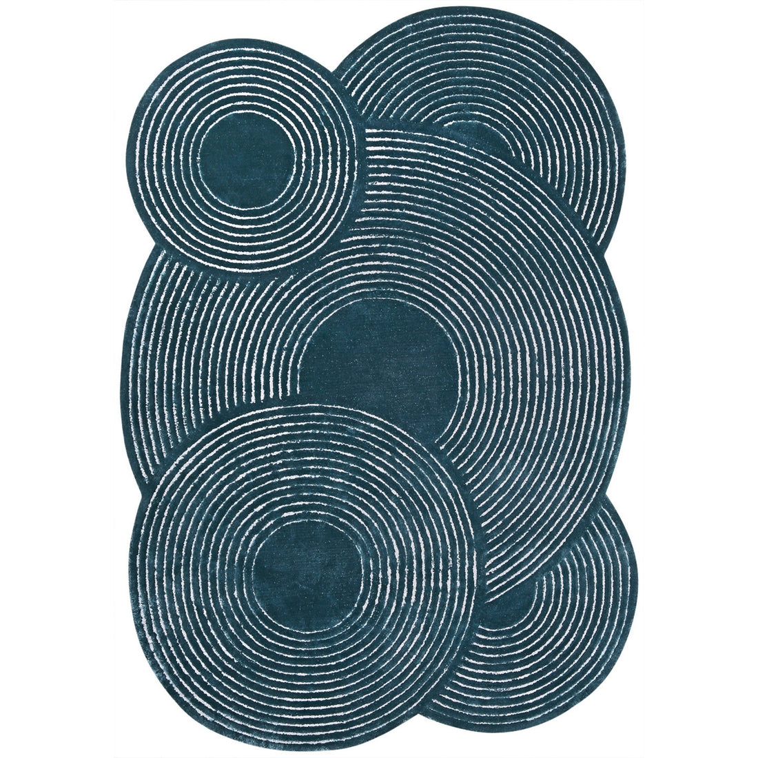 Handmade Wool Rug Tuft Weaving, Sustainable Contemporary Design Carpet, Blue Circles, Irregular Shape, Custom Made On-Demand in Turkiye_ETUGENE_Trace-006-J