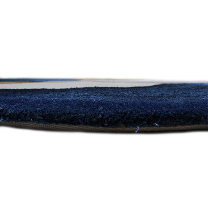 Handmade Wool Rug Tuft Weaving, Sustainable Contemporary Design Carpet, Blue Gold Grey White Colors, Irregular Shape, Custom Made On-Demand in Turkiye_ETUGENE_Cell-001-Y-Height