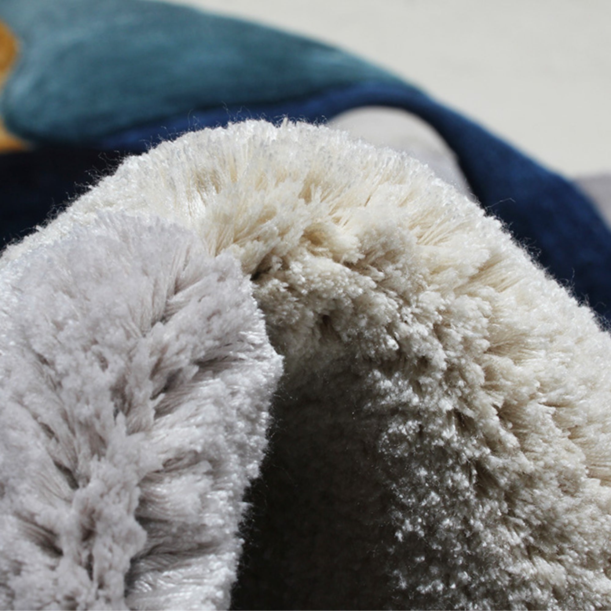 Handmade Wool Rug Tuft Weaving, Sustainable Contemporary Design Carpet, Blue Gold Grey White Colors, Irregular Shape, Custom Made On-Demand in Turkiye_ETUGENE_Cell-001-Y-Tuft