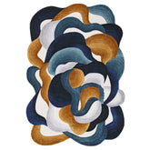 Handmade Wool Rug Tuft Weaving, Sustainable Contemporary Design Carpet, Blue Gold Grey White Colors, Irregular Shape, Custom Made On-Demand in Turkiye_ETUGENE_Cell-001-Y