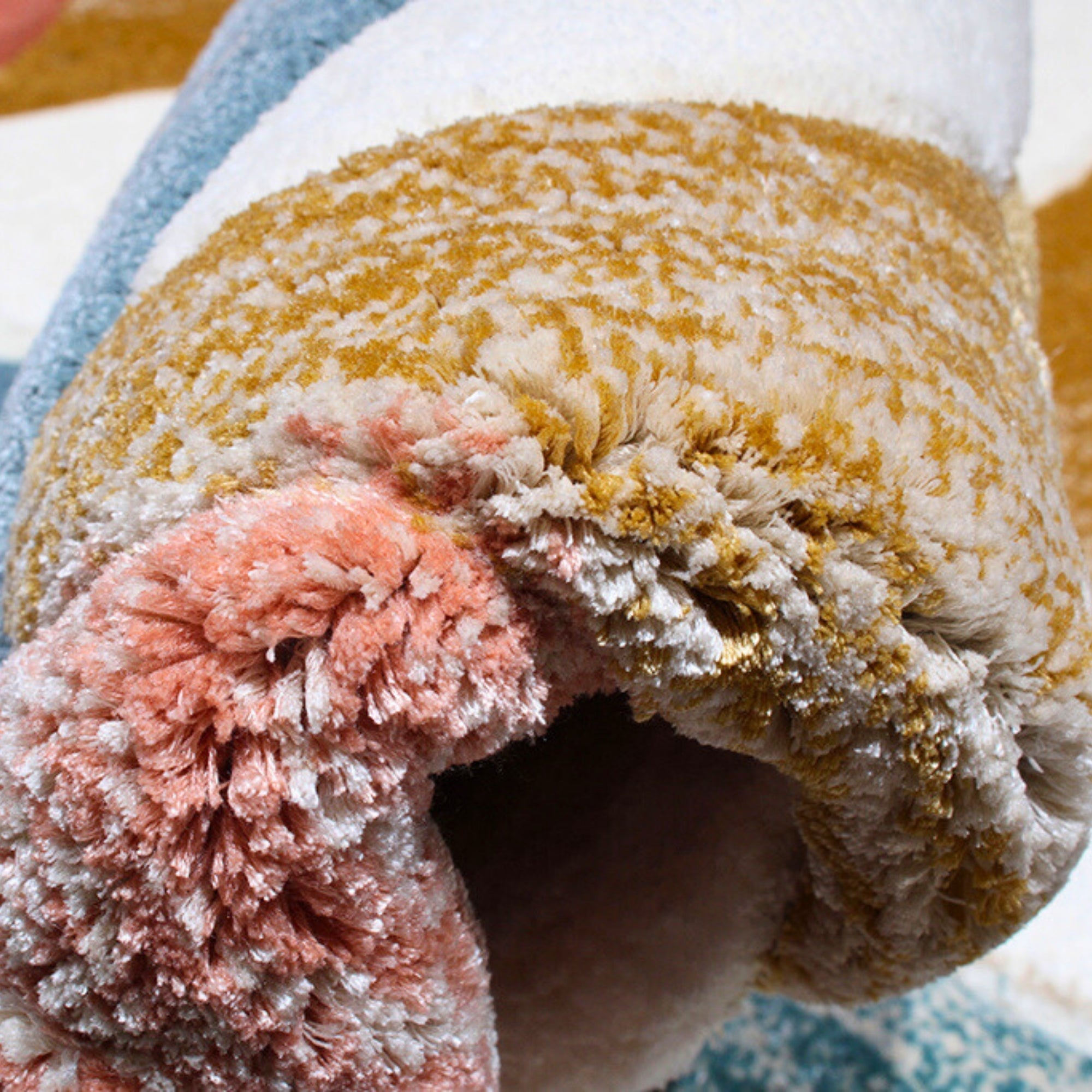 Handmade Wool Rug Tuft Weaving, Sustainable Contemporary Design Carpet, Blue Gold White Pink Colors, Irregular Shape, Custom Made On-Demand in Turkiye_ETUGENE_Cell-001-MX-Tuft