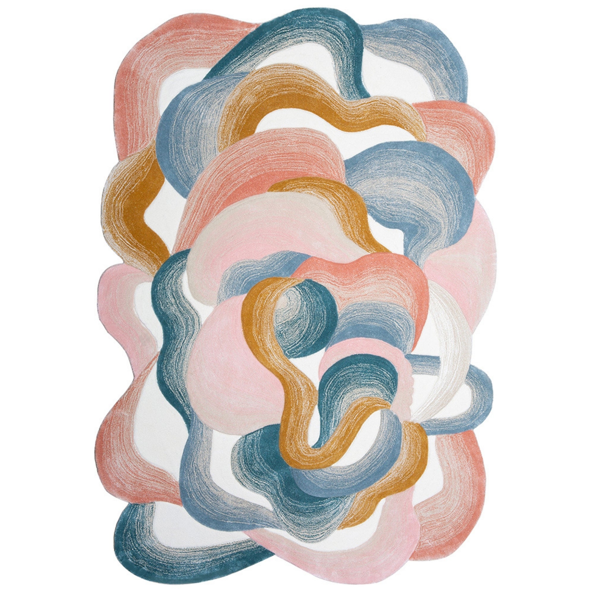 Handmade Wool Rug Tuft Weaving, Sustainable Contemporary Design Carpet, Blue Gold White Pink Colors, Irregular Shape, Custom Made On-Demand in Turkiye_ETUGENE_Cell-001-MX