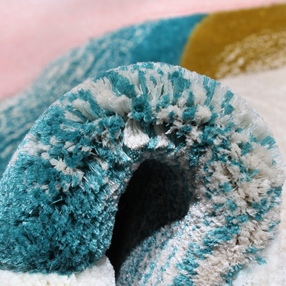 Handmade Wool Rug Tuft Weaving, Sustainable Contemporary Design Carpet, Blue Gold White Pink Grey Colors, Irregular Shape, Custom Made On-Demand in Turkiye_ETUGENE_Cell-001-OX-Tuft