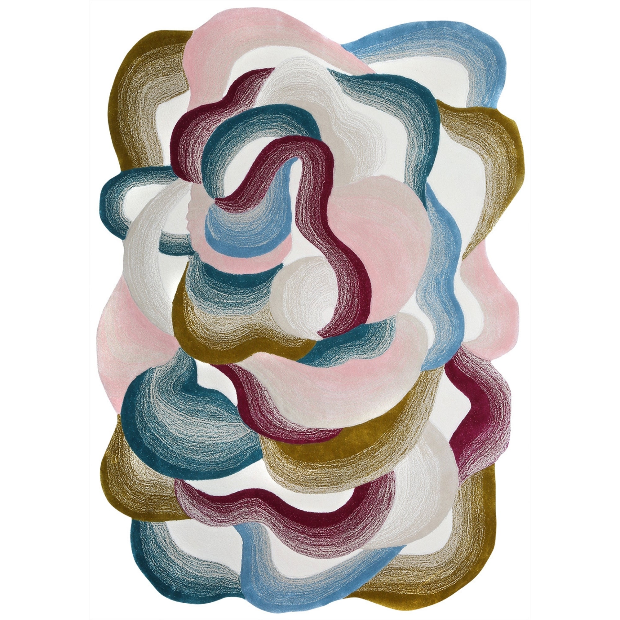 Handmade Wool Rug Tuft Weaving, Sustainable Contemporary Design Carpet, Blue Gold White Pink Grey Colors, Irregular Shape, Custom Made On-Demand in Turkiye_ETUGENE_Cell-001-OX