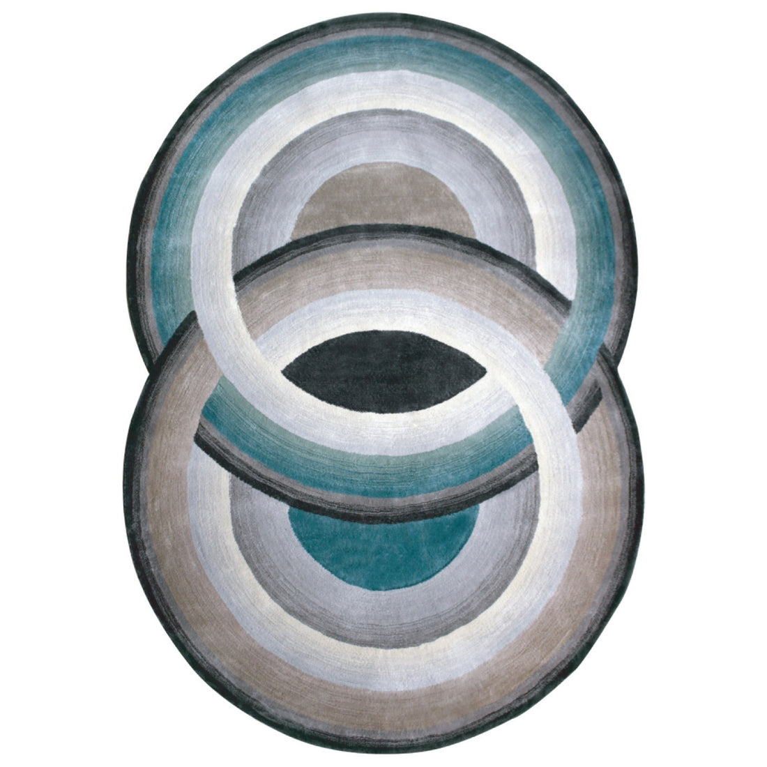 Handmade Wool Rug Tuft Weaving, Sustainable Contemporary Design Carpet, Blue Grey Black Circles, Irregular Shape, Custom Made On-Demand in Turkiye_ETUGENE_Circle-002-MV