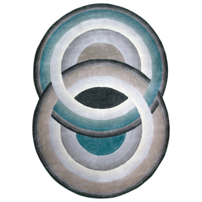 Handmade Wool Rug Tuft Weaving, Sustainable Contemporary Design Carpet, Blue Grey Black Circles, Irregular Shape, Custom Made On-Demand in Turkiye_ETUGENE_Circle-002-MV