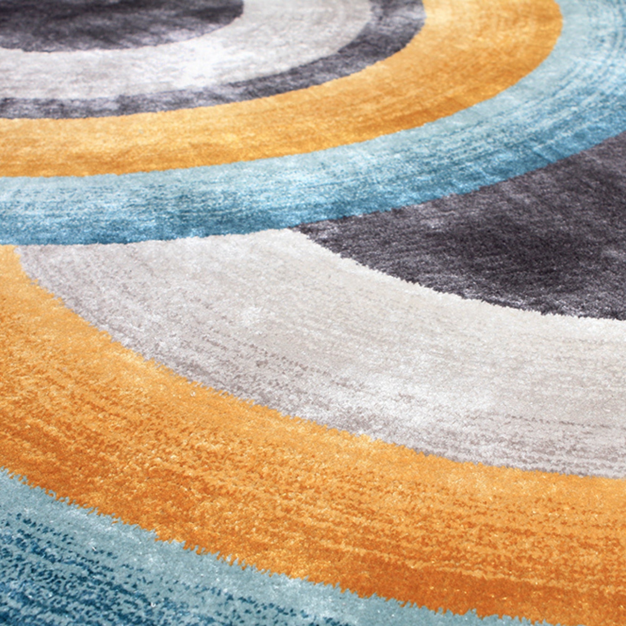Handmade Wool Rug Tuft Weaving, Sustainable Contemporary Design Carpet, Blue Orange Grey Black Circles And Colors, Irregular Shape, Custom Made On-Demand in Turkiye_ETUGENE_Circle-001-J-Designs
