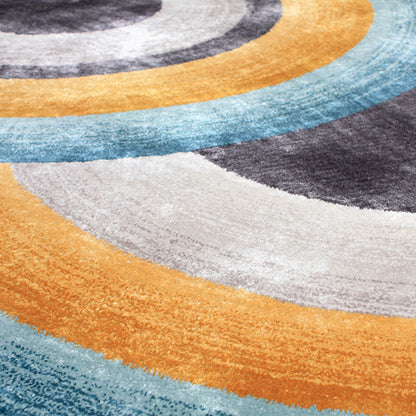 Handmade Wool Rug Tuft Weaving, Sustainable Contemporary Design Carpet, Blue Orange Grey Black Circles And Colors, Irregular Shape, Custom Made On-Demand in Turkiye_ETUGENE_Circle-001-J-Designs