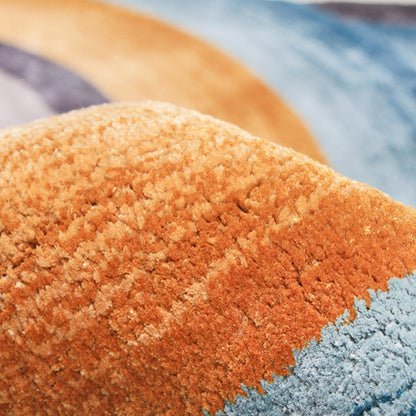 Handmade Wool Rug Tuft Weaving, Sustainable Contemporary Design Carpet, Blue Orange Grey Black Circles And Colors, Irregular Shape, Custom Made On-Demand in Turkiye_ETUGENE_Circle-001-J-Tuft