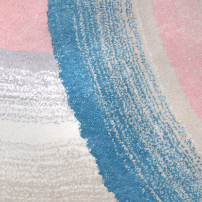 _Handmade Wool Rug Tuft Weaving, Sustainable Contemporary Design Carpet, Blue Pink Grey Gold Circles, Irregular Shape, Custom Made On-Demand in Turkiye_ETUGENE_Circle-001-PX-Designs