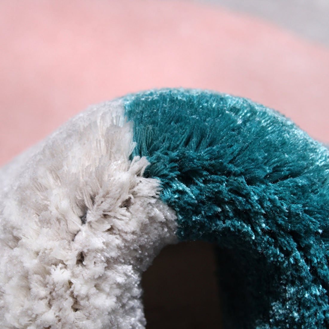 _Handmade Wool Rug Tuft Weaving, Sustainable Contemporary Design Carpet, Blue Pink Grey Gold Circles, Irregular Shape, Custom Made On-Demand in Turkiye_ETUGENE_Circle-001-PX-Tuft