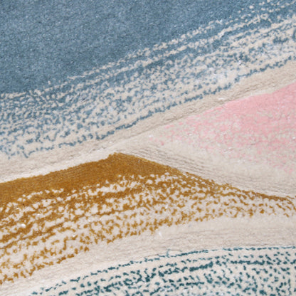 Handmade Wool Rug Tuft Weaving, Sustainable Contemporary Design Carpet, Blue Pink Layered Round Shapes, Irregular Shape, Custom Made On-Demand in Turkiye_ETUGENE_Lava-001-MX-Details