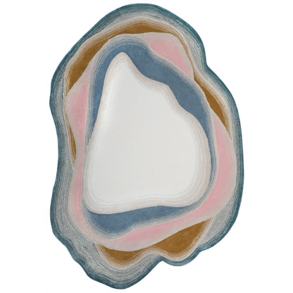 Handmade Wool Rug Tuft Weaving, Sustainable Contemporary Design Carpet, Blue Pink Layered Round Shapes, Irregular Shape, Custom Made On-Demand in Turkiye_ETUGENE_Lava-001-MX