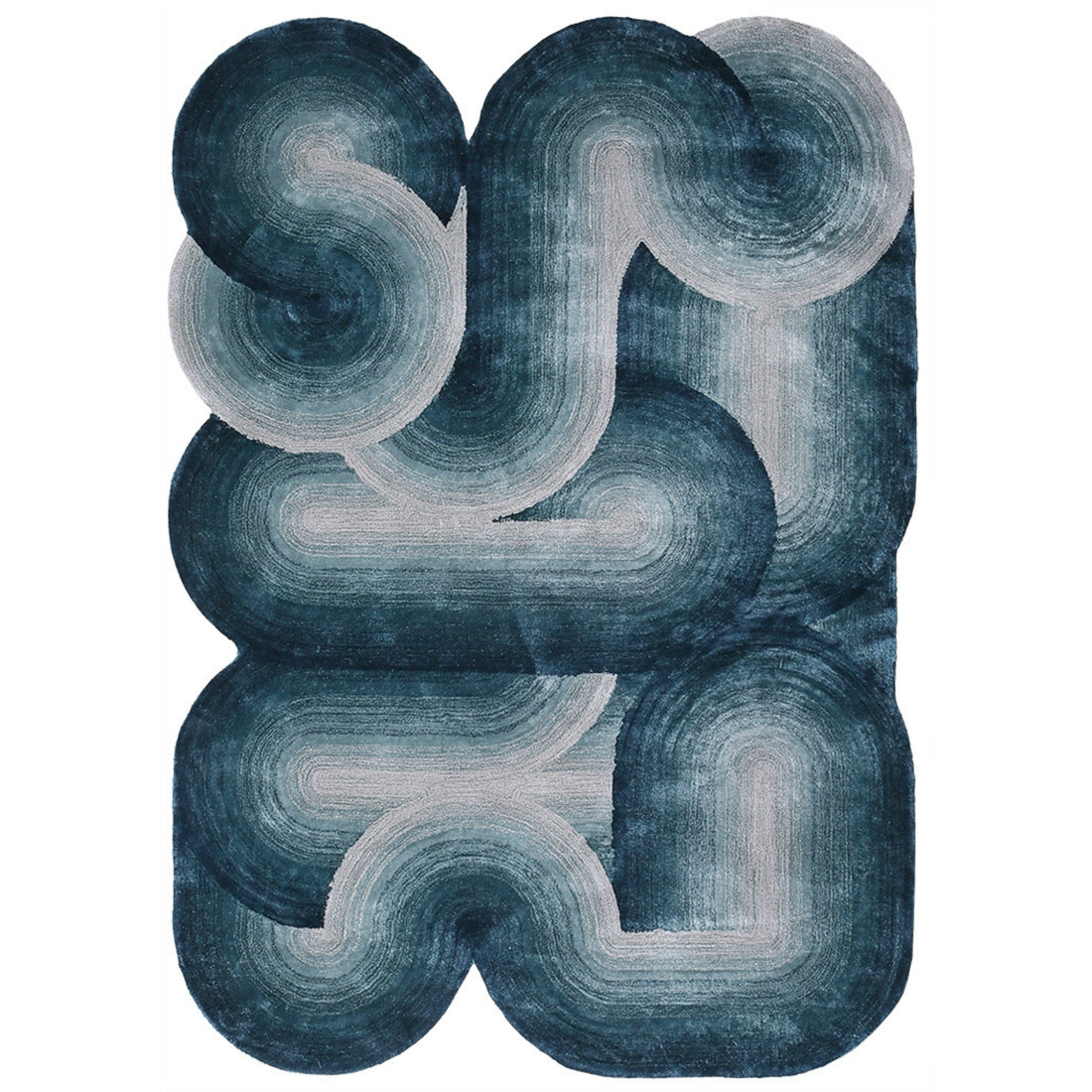 Handmade Wool Rug Tuft Weaving, Sustainable Contemporary Design Carpet, Blue Rounded Shapes, Irregular Shape, Custom Made On-Demand in Turkiye_ETUGENE_Geo-007-J